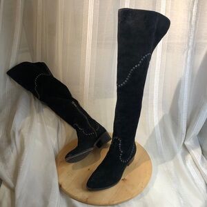 Frye boots suede rivet over the knee. Fold over leather. Size 6.5